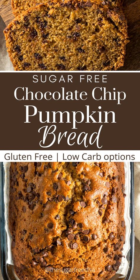 Low Carb Pumpkin Chocolate Chip Muffins, Low Carb Low Sugar Pumpkin Recipes, Low Carb Pumpkin Chocolate Chip Bread, Keto Pumpkin Chocolate Chip Muffins, Low Calorie Pumpkin Bread, Low Sugar Breakfast Ideas, Sugar Free Lunch Ideas, Pumpkin Bread With Chocolate Chips, Sugar Free Bread