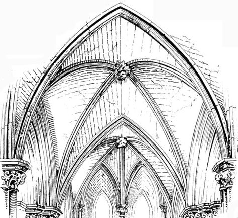 Lierne Stellar Vault (Decorated Style), drawn by Banister F. Fletcher: Evolution Of English, English Gothic, Ribbed Vault, Salisbury Cathedral, Section Drawing, Bacon And Egg Casserole, Egg Casserole Recipes, Facade Lighting, Architectural Section