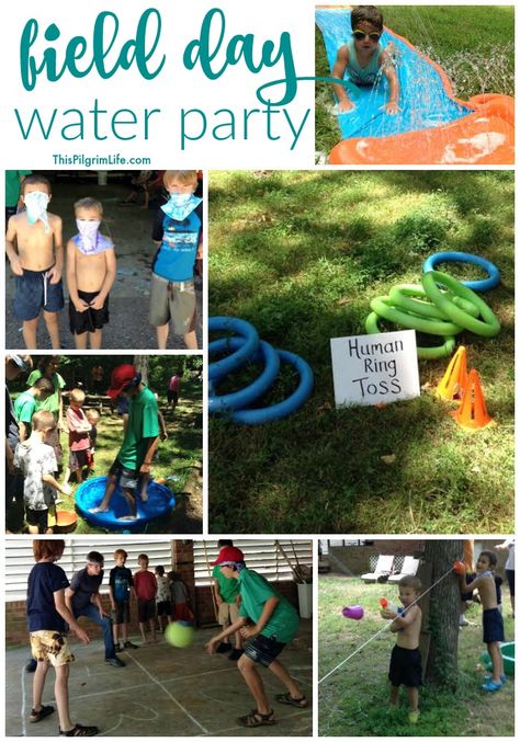 Throw an awesome field day water party in your backyard! Set up is easy and inexpensive, and it's fun for all ages! Water Stations For Field Day, Field Day Themed Birthday Party, Relay Games For Kids, Field Day Games, Pilgrim Life, Relay Games, Water Station, End Of Year Activities, Water Day