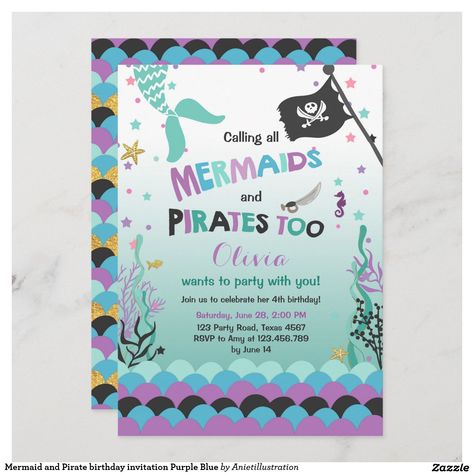 Under The Sea Birthday Invitations, Sea Birthday Invitations, Mermaid And Pirate, Pirate Birthday Invitations, Summer Party Invitations, Mermaid Invitations, Pool Birthday, Mermaid Birthday Invitations, Pool Birthday Party