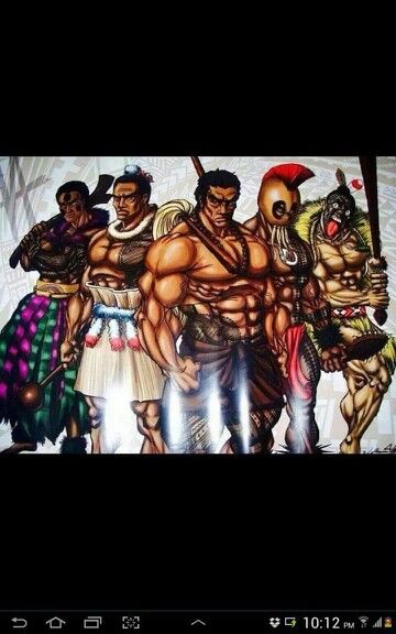 Polynesian Warriors~L-R: Fijian, Tongan, Samoan, Hawaiian, Maori Hawaiian Warrior Helmet, Tongan Tattoo, Hawaiian Warrior, Tongan Culture, Native Drawings, Polynesian People, Tiki Tattoo, Warrior Drawing, Polynesian Islands