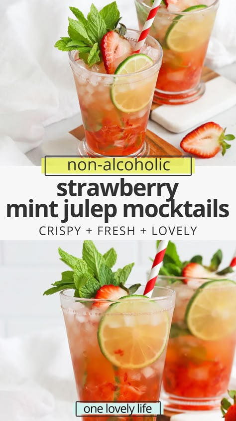 Mocktail Drinks, Mint Juleps, Alcohol Free Drinks, Drink Recipes Nonalcoholic, Strawberry Mint, Kentucky Derby Party, Fancy Drinks, Mocktail Recipe, Summer Barbecue