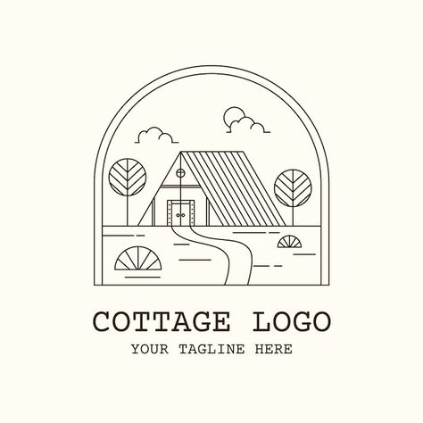 Free vector hand drawn cottage logo | Free Vector #Freepik #freevector #cottage-logo #cabin-logo #personal-logo #logo Cottage Branding, Cabin Logo, Cottage Logo, Cozy Logo, Aesthetic Cottage, Photo Layout, Building Logo, Forest Cabin, Photo Layouts