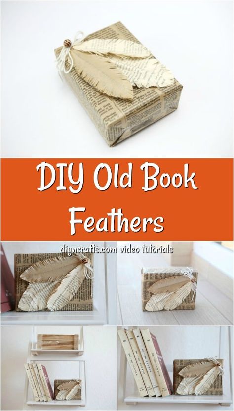 Make this fun craft using old book pages to create Decorative Feathers for adding to gifts, laminating as bookmarks, or adding to a floral bouquet! A simple paper craft that everyone will love! #papercraft #feathers #booklovers Recycled Book Crafts, Upcycled Books Crafts, Upcycled Books, Diy Old Books, Page Crafts, Old Book Crafts, Paper Feathers, Book Craft, Recycled Books