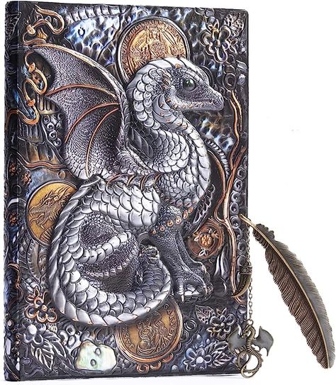 Amazon.com : Loong Jian Leather Journal Notebook with Glow Retro Bookmark, Handmade Blank Journal Notebook, Notepad Sketchbook, embossed journal cover notebook A5 (Vintage Dragon)  : Office Products Dragon Journal, Embossed Notebook, Dungeons And Dragons Gifts, Flying Dragon, Leather Journal Notebook, Vintage Dragon, Writing Notebook, Handmade Notebook, Diy Stationery