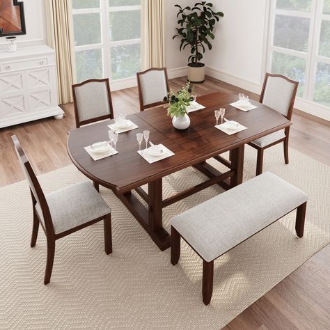 Extendable Dining Table Set, Bench Dining, Double Pedestal Dining Table, Kitchen Table Set, Dining Table 4, Dining Set With Bench, Extendable Table, Wood Dining Room, Dining Room Table Set