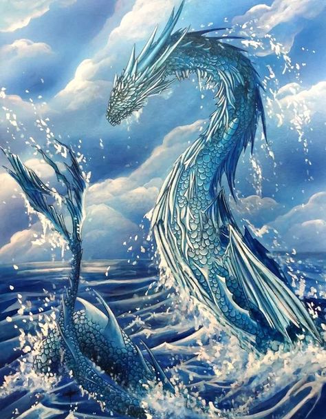 Sea Dragon Concept Art, Aquamarine Dragon, Sea Dragon Art, Lightning Dragon, Sea Creatures Drawing, Elemental Dragons, Dragon Dreaming, Dragon Artwork Fantasy, Water Dragon