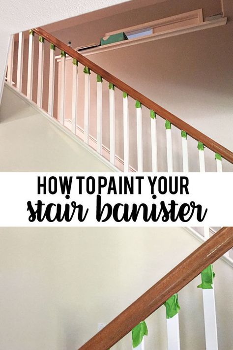 How To Paint Banister, Banister Painting, Railing Spindles, Stairs Upgrade, Painted Banister, Painted Stair Railings, Stair Railing Makeover, Diy Staircase Makeover, Remodel House