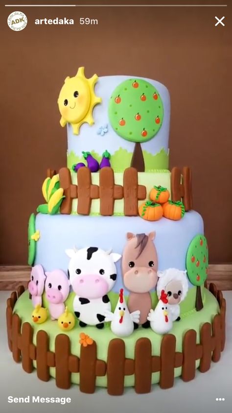 Tortas de La granja Birthday Cake Ideas For Boys, Cake Ideas For Boys, Farm Cakes, Farm Birthday Cakes, Barnyard Cake, Farm Animal Cakes, Animal Birthday Cakes, Farm Theme Birthday, Farm Animals Birthday Party