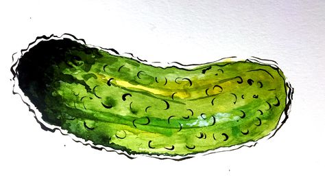 Pickle Painting Copyright Ashley Eisenman Art Watercolor Pickle, Pickle Watercolor, Pickle Painting, Pickle Drawing, Pickle Art, Wc Inspiration, Art Studio Space, Vegetable Prints, Therapeutic Activities