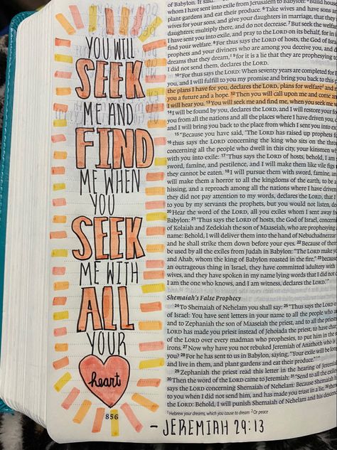 Jeremiah Bible Journaling, Bible Highlighting, Bible Doodles, Journal Bible Quotes, Bible Journal Notebooks, Jeremiah 29 13, Cute Bible Verses, Bible Things, Bible Journaling Ideas Drawings