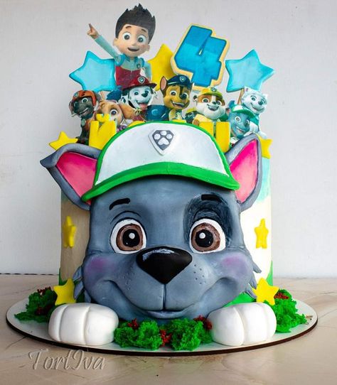 Rocky From Paw Patrol, Paw Patrol Birthday Cake Boys, Leo Cake, Paw Patrol Rocky, Paw Patrol Birthday Cake, Psi Patrol, 3rd Birthday Cakes, Paw Patrol Cake, Birthday Themes For Boys