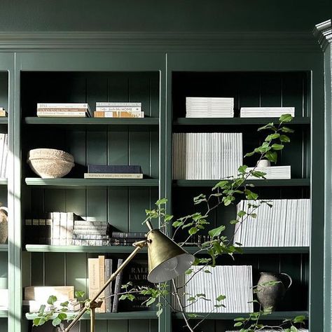 Cary Ray Interiors on Instagram: "Winter greens for @sinclairandmoore" Dark Green Built Ins, Dark Green Bookshelf, Green Bookshelves, Built Ins, Dark Green, Bookshelves, Bookcase, Lounge, New Homes