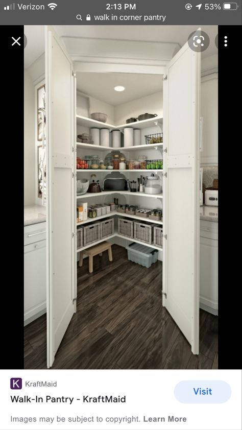 Corner Kitchen Pantry, Pantry Closet Design, Corner Pantry, Pantry Remodel, Diy Kitchen Remodel, Kitchen Remodel Inspiration, Kitchen Pantry Design, Inspiration Kitchen, Kitchen Remodel Ideas