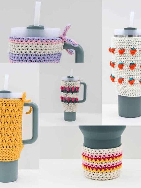 Crochet Stanley Cup Holder Free Pattern, Stanley Quencher, Showcase Design, Crochet Yarn, Flea Market, Stylish Accessories, Knitting Projects, Crochet Stitches, Cup Holder