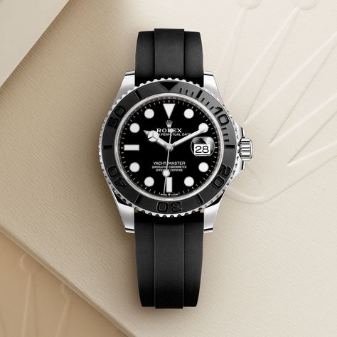 The Rolex Yacht-Master 42 in white gold, 42 mm case, Black dial,  Oysterflex bracelet.  The watch of the open seas. #Rolex #YachtMaster Rolex Yacht Master 42, Watch Pictures, Black Rolex, Rolex Yachtmaster, Dad Style, Tudor Watches, Yacht Master, Rolex Yacht Master, Ponte Vedra Beach