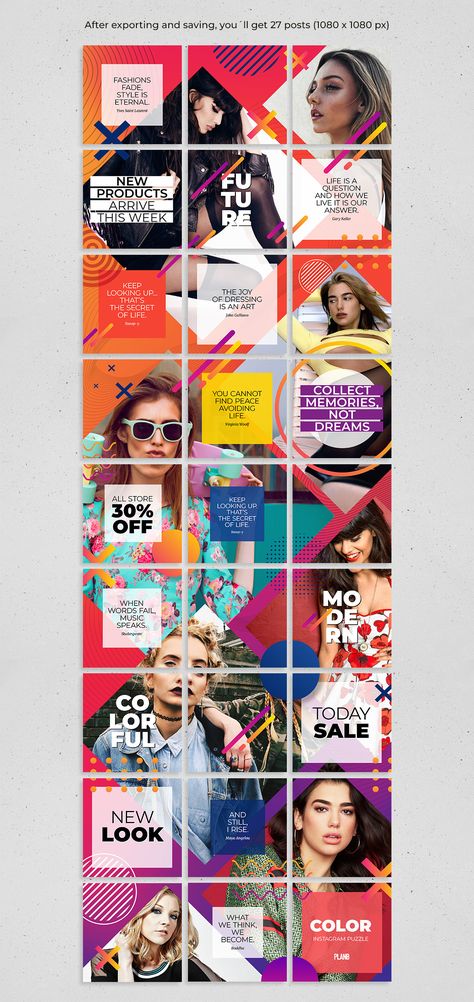 Instagram Grid Ideas Fashion, Continuous Instagram Feed, Continuous Instagram Post, Urban Social Media Design, Checkerboard Instagram Feed, Social Posts Design, Instagram Post Design Creative, Instagram Puzzle Feed Template, Grid Instagram