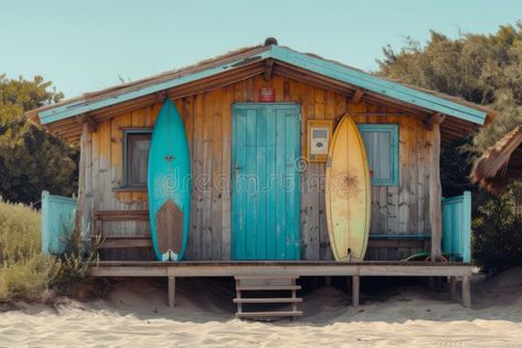 Rustic beach shack with four surfboards in front of it royalty free stock photography Surf Shack Exterior, Surf Beach House, Surf Shacks, Vampire Manga, Surfer Vibes, Beach Shacks, Surfboard Shapes, Surf Decor, Surf Shack