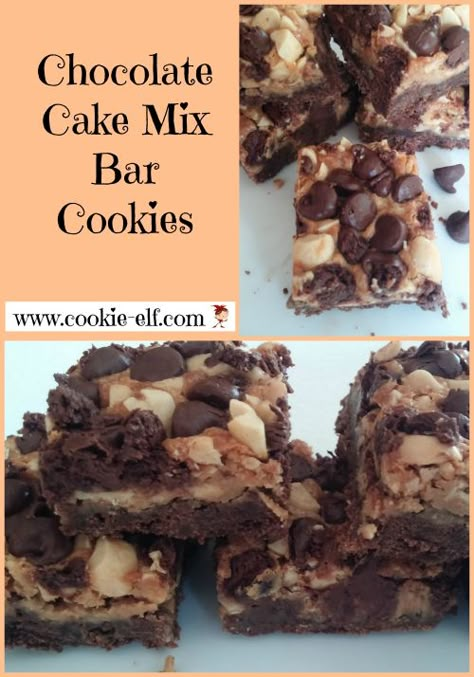 Chocolate Cake Mix Bar Cookies from The Cookie Elf Chocolate Cake Mix Bars, Cake Mix Bar Cookies, Easy Bar Cookie Recipes, Bar Cookies Recipes, Cake Mix Bars, Cake Mix Cookie Bars, Recipes Using Cake Mix, Boxed Cake Mixes Recipes, Easy Bar