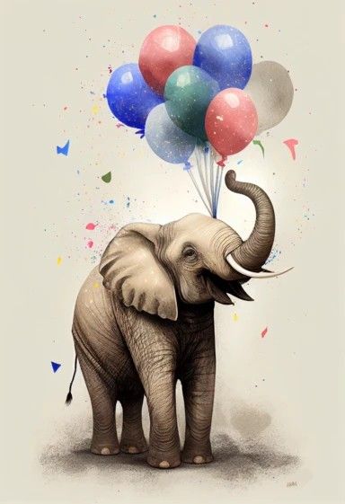 Birthday Elegant, Celebration Card, Elephant Birthday, Awesome Designs, Colourful Balloons, Card A, Greeting Card Design, Diy Birthday, Card Tags