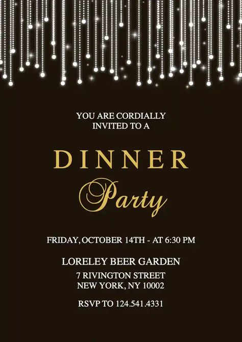 Dinner Party Invitations Template, Dinner Invitation Template, Online Invitation, Dinner Party Invitations, White String Lights, Invitation Maker, Templates Free Design, Dinner Invitation, Dinner Invitations