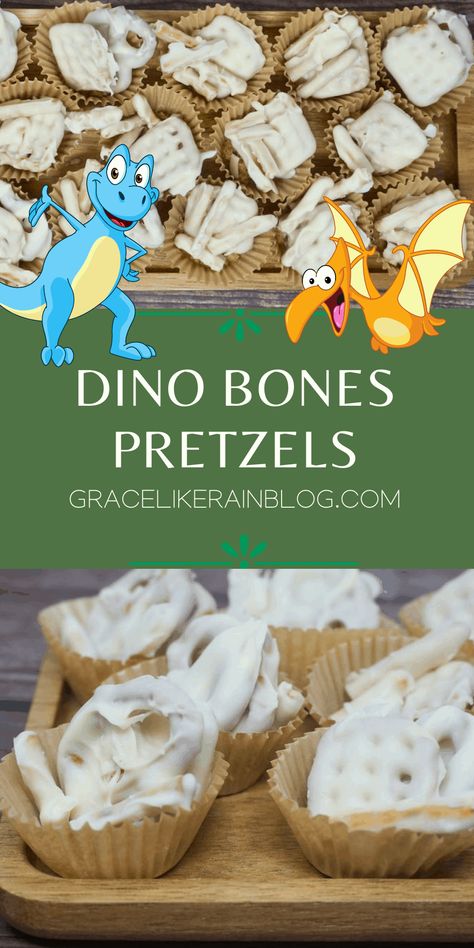 Dinosaur Bones Pretzels are a super easy snack idea for your Dinosaur Party. By placing white chocolate covered pretzels into tan-colored muffin cups, they'll look just like dinosaur bones in the sand. | Dino Bones Snack | Dinosaur Bones Pretzel Snack | Pretzels that look like dinosaur bones | Dino Party Snack | Easy Dino Party | Three Rex Party | 3-Rex Party | Dino Party for Girl | Dinosaur Party Treats Easy | Dinosaur Bones Recipe | Dinosaur Themed Food, Dino Party Food, Dinosaur Snacks, Dinosaur Birthday Party Food, Dinosaur Party Food, 3rd Birthday Party For Girls, Dino Bones, White Chocolate Covered Pretzels, Girl Dinosaur Party