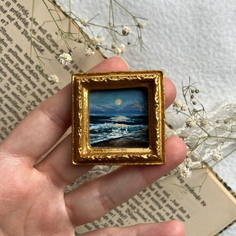 Trinket Ideas, Ocean Artwork, Moon Vintage, Painting Ocean, Vintage Sea, Paint And Sip, Artwork Wall, Handmade Miniatures, Mini Paintings