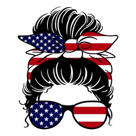 Vector messy bun hairstyle usa flag glas... | Premium Vector #Freepik #vector Messy Bun Hairstyle, Bun Hairstyle, Messy Bun Hairstyles, Military Wife, America Flag, Messy Bun, Downloadable Art, Usa Flag, Bun Hairstyles