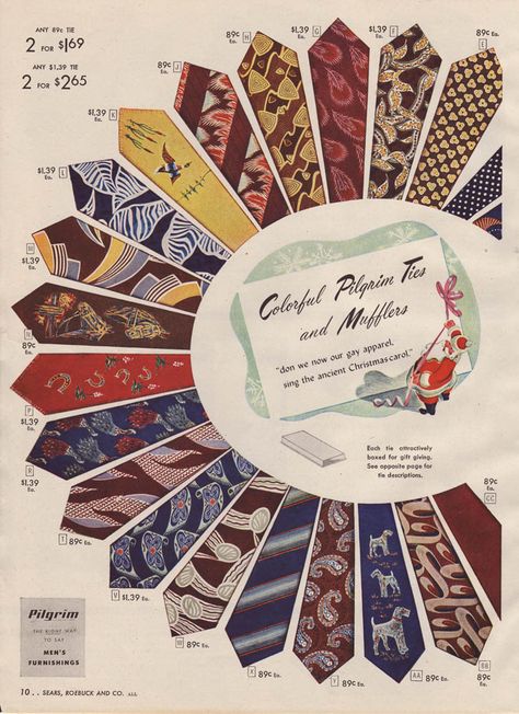 Christmas 1947 - Pilgrim ties for men... 1940s Mens Fashion, Gay Outfit, Mens Ties, Guys And Dolls, Vintage Mens Fashion, Fashion For Men, Neck Ties, 1940s Fashion, Mens Neck Ties