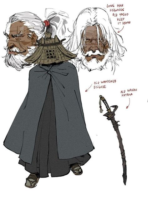 Old Samurai Character, Old Samurai Art, Samurai Drawing Reference, Manga Old Man, Dnd Samurai Character Design, Insane Character Design, Samurai Character Art, Samurai Character Design, Old Man Character Design