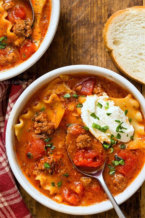 One Pot Lasagna Soup For Two - Homemade In The Kitchen Small Batch Lasagna Soup, Lasagna Soup For Two, Soups For Two, Small Batch Soup Recipes, Small Batch Soup, Soup For Two, One Pot Lasagna Soup, One Pot Lasagna, Sauce Ideas