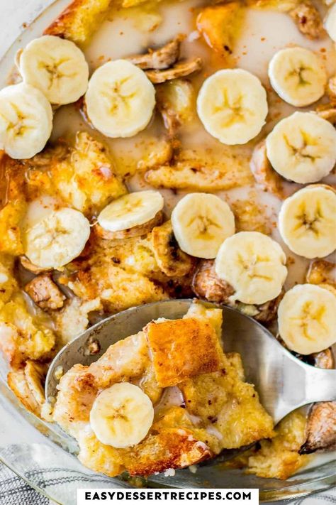 If you love bread pudding, you should try this Banana Bread Pudding recipe. The flavorful dessert consists of cubed bread, sliced bananas, vanilla extract, and more. #breadpudding #easydessert #bananas #brunch Quick Easy Banana Bread, Banana Bread Pudding Recipe, Buckeye Bars Recipe, Bread Pudding Recipe Easy, Simple Banana Bread, Best Bread Pudding Recipe, Sweet Banana Bread, Banana Bread Pudding, Easy Dessert Recipes