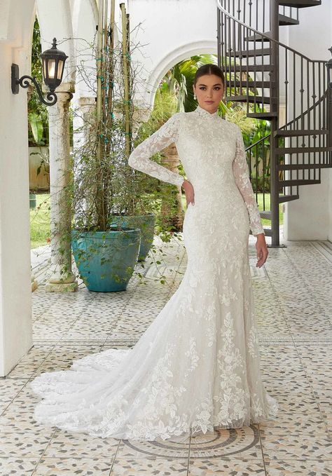 Designer Wedding Dresses | Morilee Mori Lee Bridal, Church Wedding Dress, Tulle Overskirt, Mori Lee Wedding Dress, Modest Bridal, High Neck Wedding Dress, Neck Wedding Dress, Flare Gown, Mori Lee