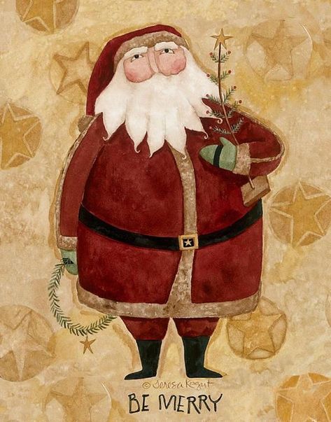 Santa Paintings, Primitive Painting, Primitive Santa, Santa Patterns, Christmas Rock, Holiday Painting, Print On Wood, Seasons Art, Be Merry