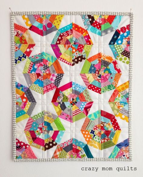 crazy mom quilts: mini spiderweb quilt Spiderweb Quilt, Hand Quilting Patterns, Crumb Quilt, Nancy Zieman, Crazy Mom, Quilt Care, Miniature Quilts, Strip Quilts, Colorful Quilts