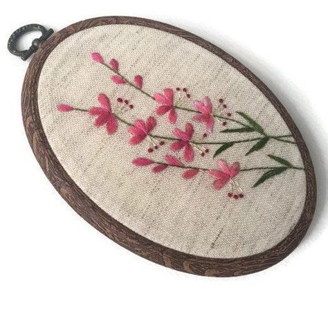 Herb Embroidery, Pink Wildflowers, Hoop Frame, Embroidery Hoop Wall Art, Simple Embroidery Designs, Hand Embroidered Flowers, Hand Embroidery Videos, Framed Embroidery, Flowers Embroidery