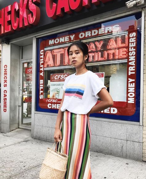 10k Likes, 53 Comments - Reformation (@reformation) on Instagram: “@kristengracelam in the Bea Skirt. #refbabe” Cash Me Outside, Print Inspiration, Star Style, Cheer Up, Rainbow Stripes, Retro Look, Sunglasses Vintage, 5 Ways, The Rainbow