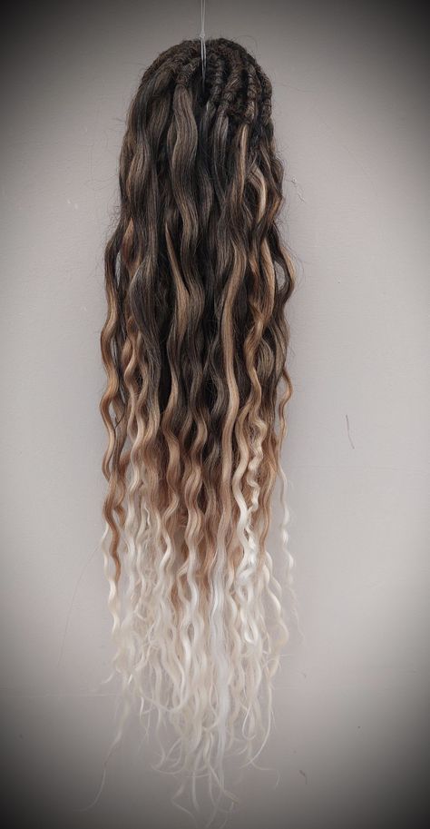 Wavy synthetic dreadlock extensions 🌼 Brown to Blonde Ombre 😍#blonde #brown #baidinextensions #dreadz #locks #etsyowner #handmade #haireccessories #dreadlockstyle #braids #dreadlocks #dreads #etsyshop #etsy #crochetdreads #dreadlockextensions #hairextensions #dreadlock #wavydreadlocks #wavy #wavyhair #wavyhairextensions #festivalhair #summerhair #syntheticdreads #synthetichairextension #synthetichair Wavy Synthetic Dreads, Curly Dread Extensions, Wavy Dreadlock Extensions, Braid In Dreads Extensions, Colorful Dreads, Wavy Locs, Human Hair Dread Extensions, Dread Inspiration, Wavy Dreads