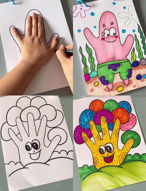 Handprint Drawings for Kids with Amazing Trick | Learn to Draw with Handprint Trick | By Kidpid Thumb Painting For Kids, Thumb Drawing, How To Draw Painting, Thumb Painting, Finger Painting For Kids, Nursery Rhymes Poems, Paper Flower Diy, Drawings For Kids, Fingerprint Crafts