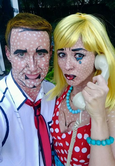 Pop art Halloween costume ideas, DIY costume, comic book, Roy Lichtenstein Halloween 80s Diy Costume, 80s Cartoon Costumes, Pop Art Kostüm, Comic Book Halloween, Pop Art Halloween Costume, Art Halloween Costume, Carrie Halloween Costume, Halloween Costume Ideas Diy, Pop Art Halloween