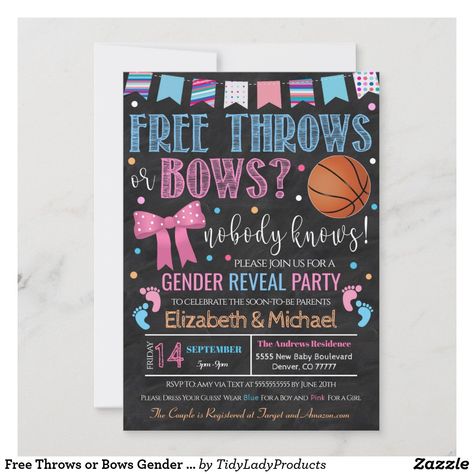 Free Throws Or Pink Bows, Sports Gender Reveal, Bows Gender Reveal, Bow Gender Reveal, Gender Reveal Party Invitations, Gender Reveal Invitations, Free Throw, Pink Bows, Baby Gender