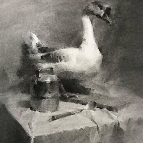 Charcoal Artists, Charcoal Artwork, Charcoal Paint, Art Charcoal, The Goose, Charcoal Drawings, Charcoal Sketch, White Drawing, Charcoal Art