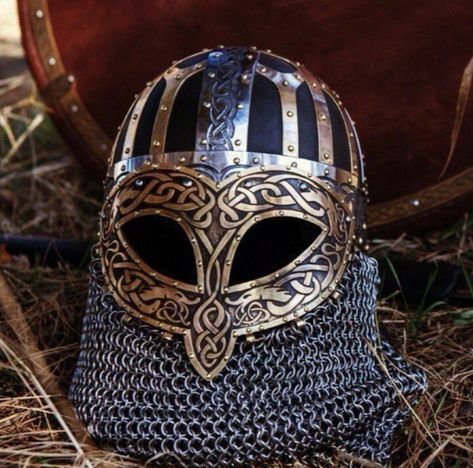 Viking Helmet Art, Norse Helmet, Norse Armor, Viking Warrior Costume, Viking People, Viking Armor, Wooden Shield, Helmet Armor, Warrior Helmet