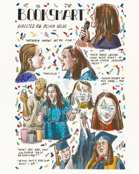 Booksmart Movie Quotes, Booksmart Movie, Note Sketch, Movie Captions, Movie Illustration, Zine Ideas, Shakespeare In The Park, Grad Cap, Coming Of Age