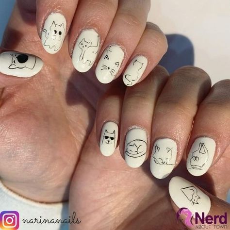 50+ Cute Kitty Cat Nail Art Designs and Ideas to Try for 2022 - Nerd About Town Short Cat Nails, Cat Nail Art Designs, Short Cat Nail Designs, Cat Nail, Cute Cat Nails, Cute Cat Nail Art, Cat Nails Design, Cute Cat Nail Art Designs, Short Nail Cat Designs