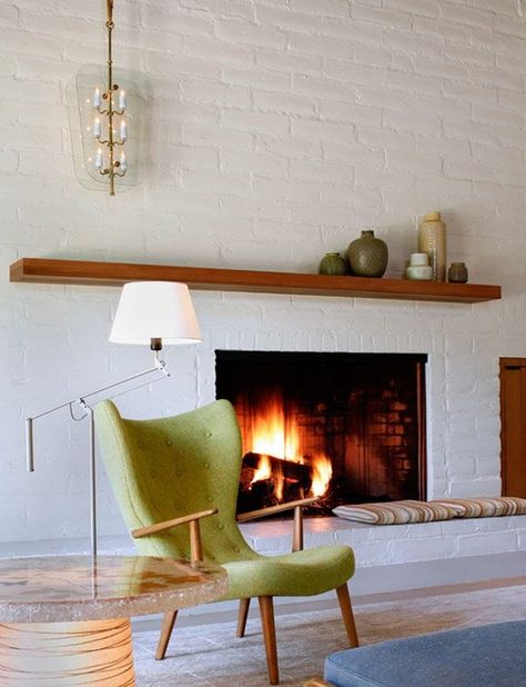 Midcentury Fireplaces, Modern Fireplace Mantles, Midcentury Modern Fireplace, Brick Fireplace Remodel, Modern Fireplace Mantels, Broken Wall, Mid Century Modern Interior Design, Wall Brick, Mid Century Living