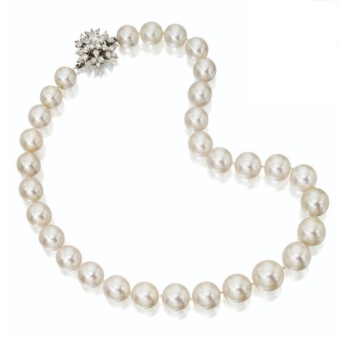 Cultured pearl necklace with diamond clasp, Tiffany & Co. | Sotheby's Pearl Necklace With Diamond, Silver Diamond Jewelry, Necklace With Diamond, Pearl Clasp, Pearl Strands Necklace, Southern Girls, Wear Pearls, Mikimoto Pearls, Pearl Strand