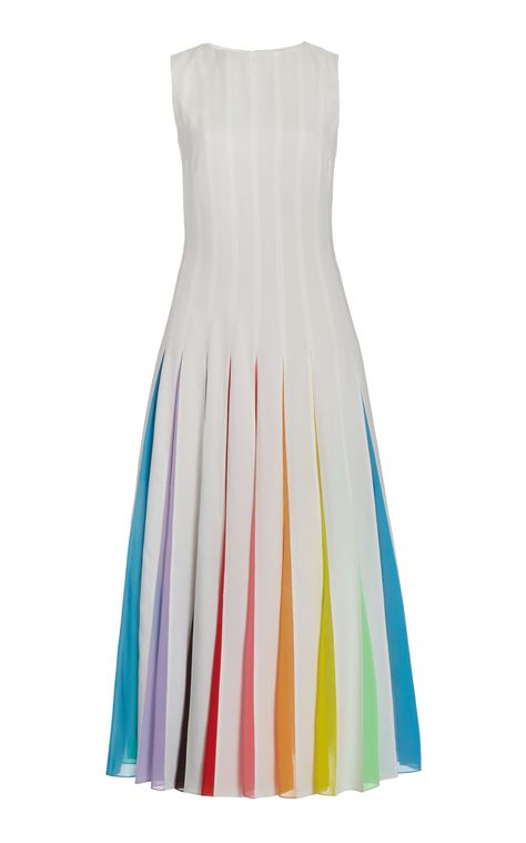 Oscar de la Renta Rainbow Detail Crepe Midi Dress Crepe Midi Dress, Kids Dress Patterns, Rainbow Dress, Classy Dress Outfits, Panel Dress, Design Collection, Dress Design, Kurti Designs, Fashion Sewing