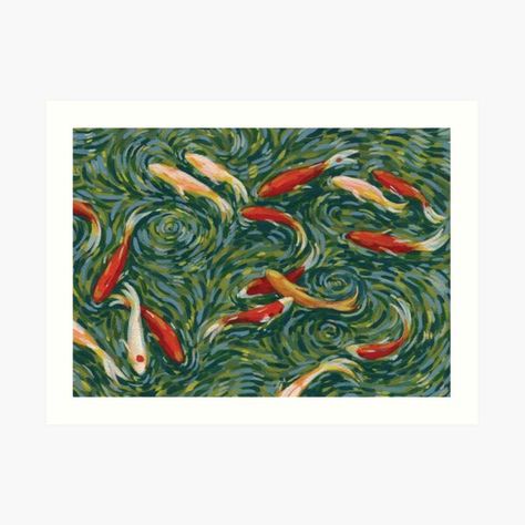 "Koi Pond" by Emily Ryan | Redbubble Koi Pond Painting, Backyard Koi Pond, Pond Painting, Koi Pond, Nature Journal, Gouache Painting, Bedroom Wall Art, Journal Cards, Hardcover Journals