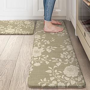 LEEVAN Kitchen Mats for Floor Non-Slip, Cushioned Anti Fatigue Mat 2 Piece, Natural Stone Memory Foam Kitchen Mat Waterproof, Ergonomic Standing Mat for Bar, Office,Desk, Laundry Kitchen Floor Mats Padded, Standing Mat, Anti Fatigue Kitchen Mats, Tile Wood, Bar Office, Wood Ceramic, Anti Fatigue Mat, Linen Store, Bar Sink